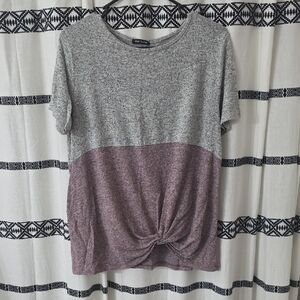 Pink Clover Gray & Mauve Two-Tone Knot Front Short Sleeve Tee